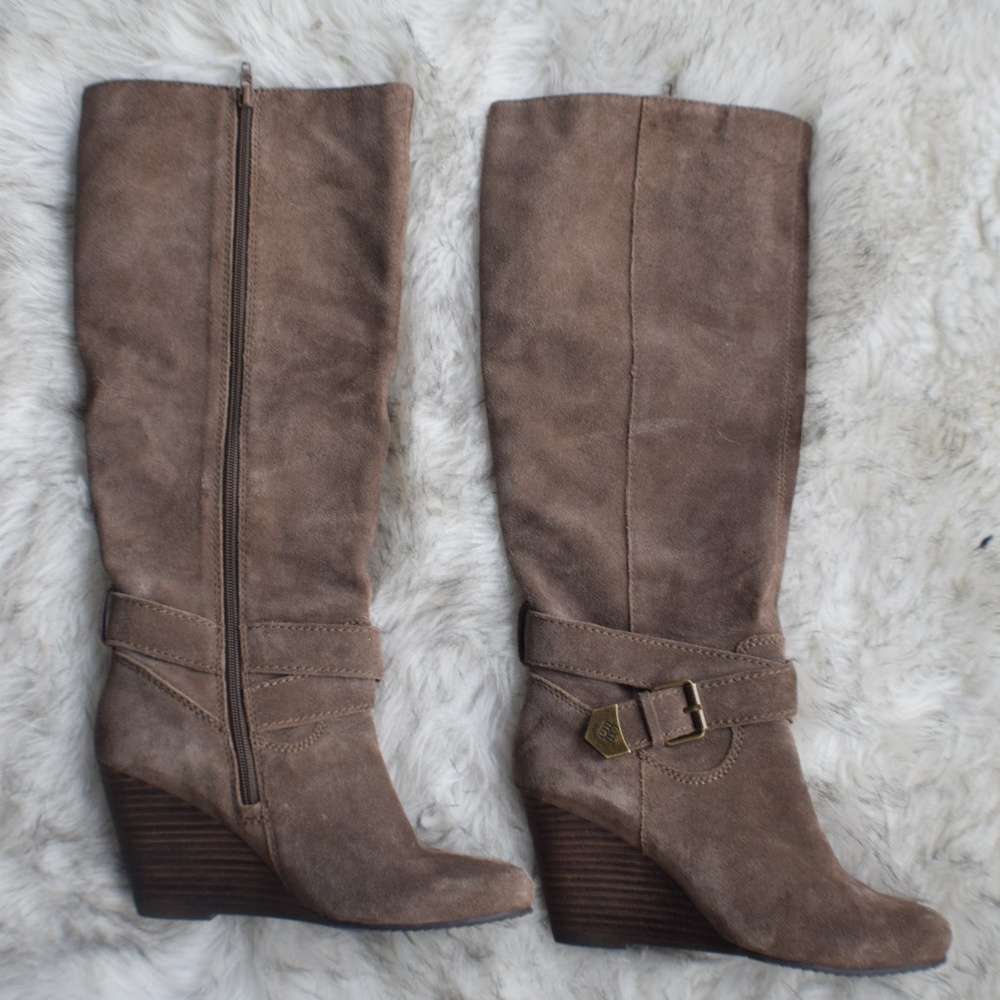 BCBG Tall Suede Wedge Boots